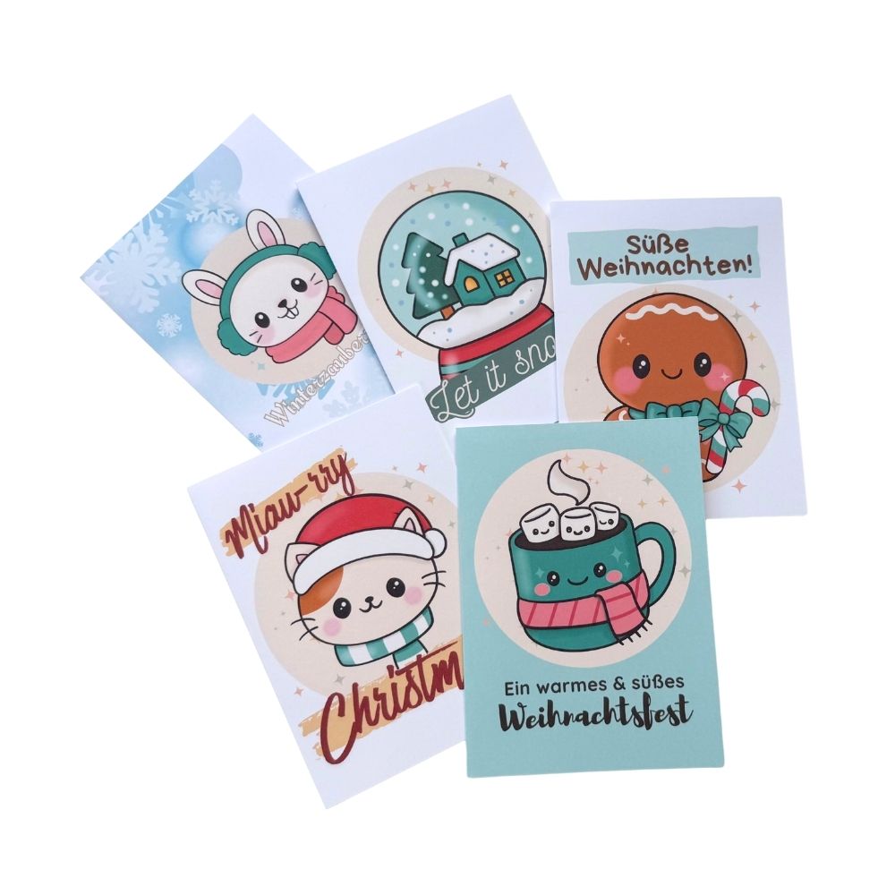 Cozy Chibi Christmas Grußkarten-Set (5er-Pack)